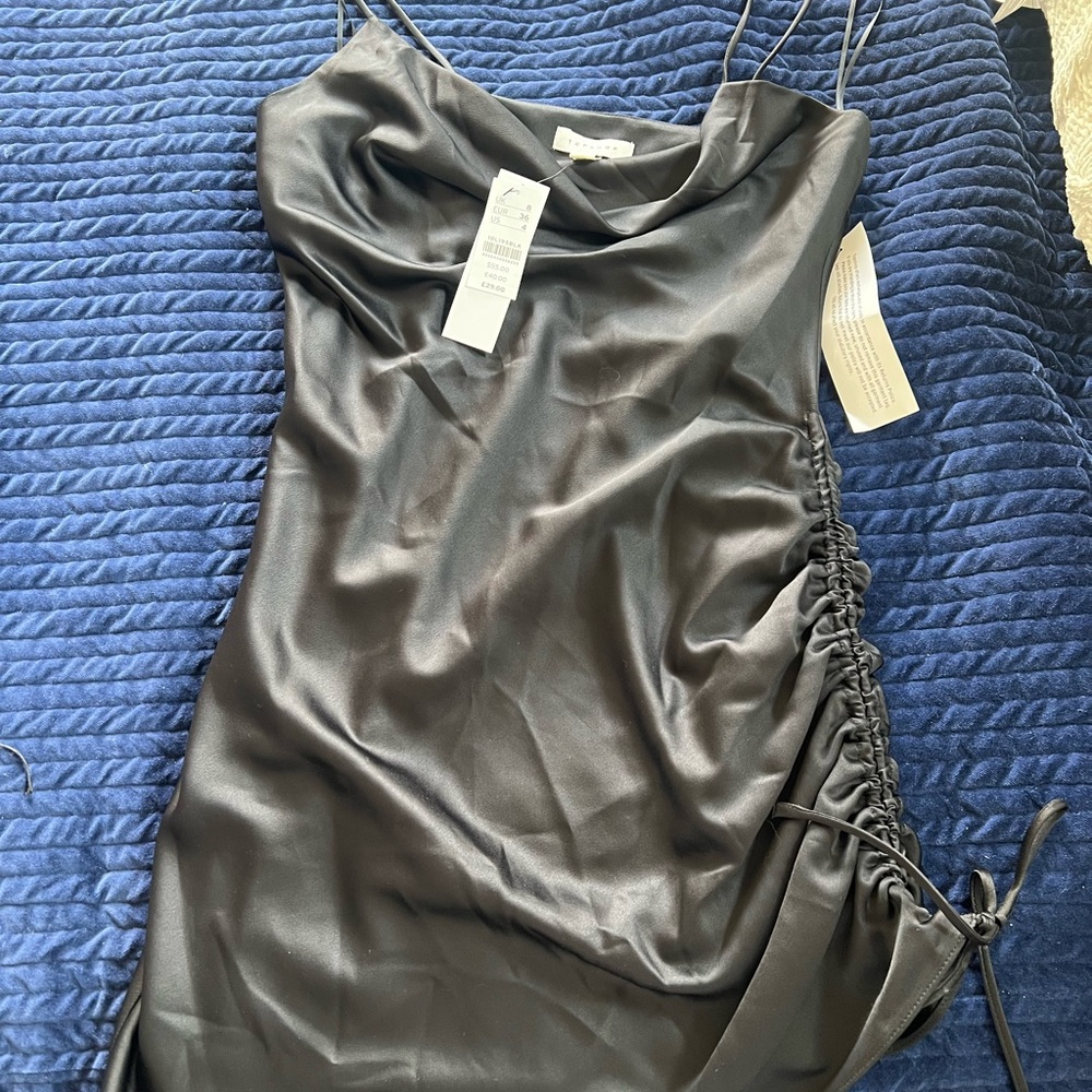 Topshop Black Ruched Embellished Bodycon Mini Dress